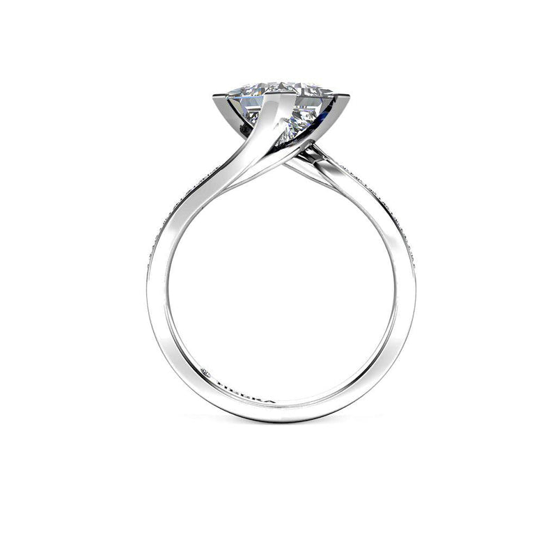 Rosalia Princess Cut Engagement Ring with Diamond Shoulders in Platinum - HEERA DIAMONDS