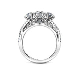 Round Brilliant Art Deco Trilogy Engagement Ring in Platinum - HEERA DIAMONDS