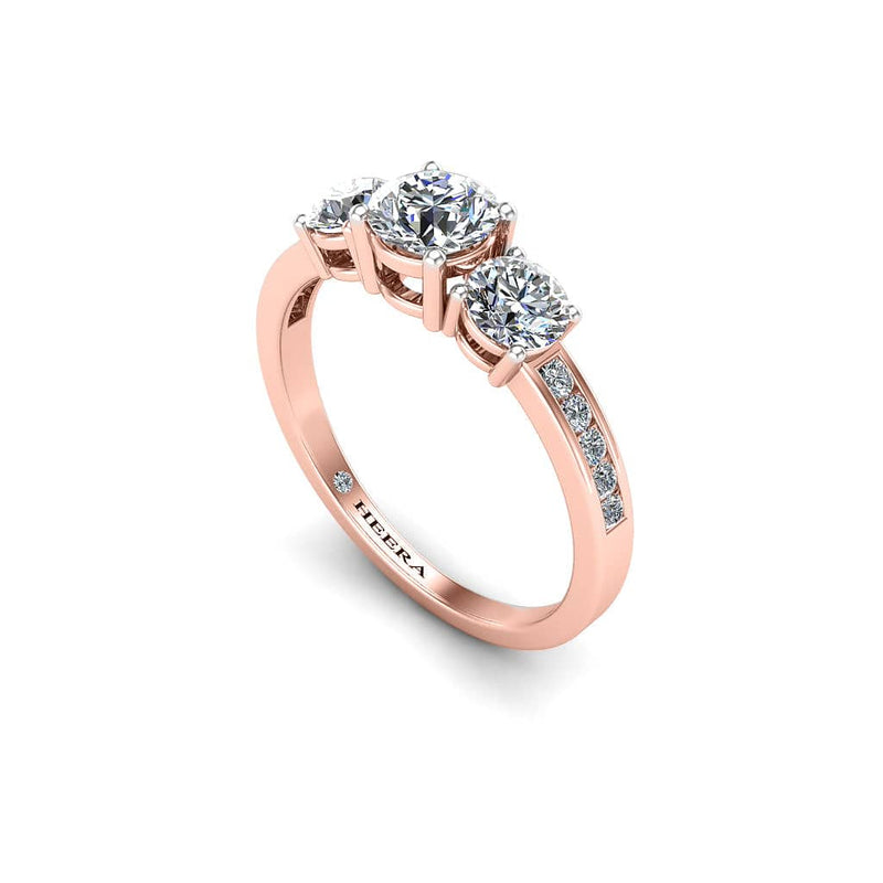 Round Brilliant Trilogy Engagement Ring in 18ct Rose Gold - HEERA DIAMONDS