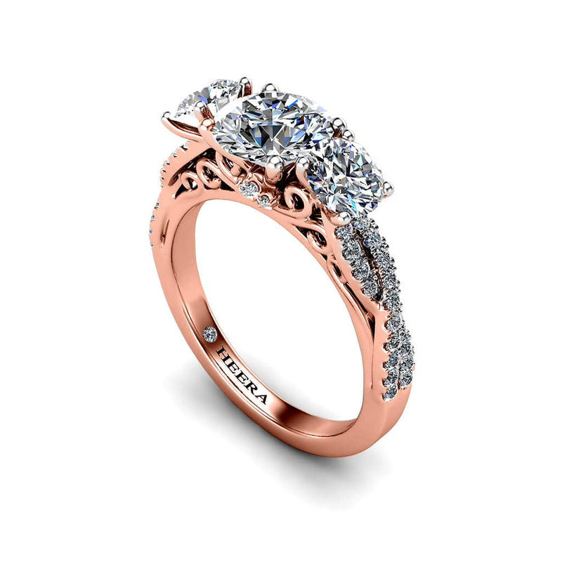 Round Brilliant Trilogy Engagement Ring in 18ct Rose Gold - HEERA DIAMONDS