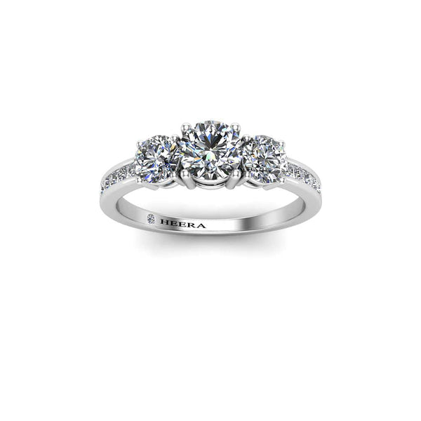 Round Brilliant Trilogy Engagement Ring in Platinum - HEERA DIAMONDS