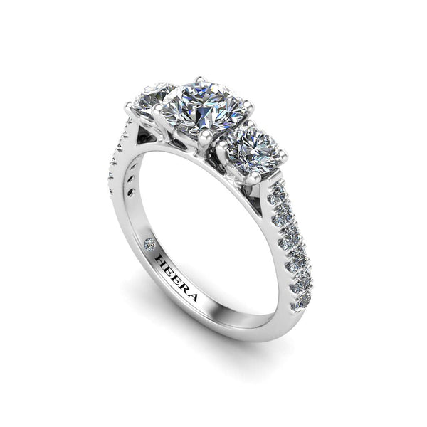 Round Brilliant Trilogy Engagement Ring in Platinum - HEERA DIAMONDS