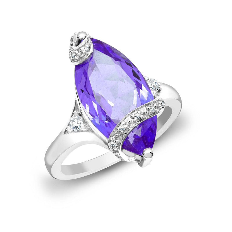 18ct White Gold Diamond And Amethyst Ring - HEERA DIAMONDS