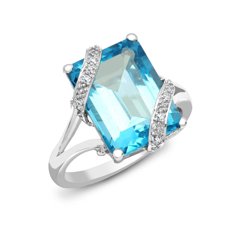 18ct White Gold Diamond And Blue Topaz Ring - HEERA DIAMONDS