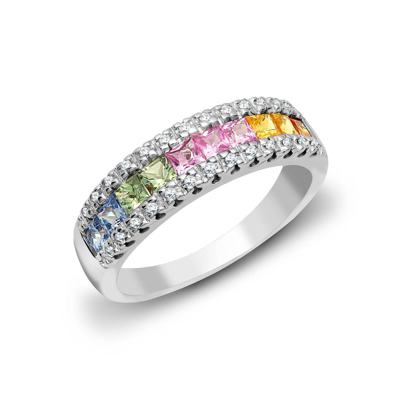 18ct White Gold Diamond And Multi Coloured Sapphires Ring - HEERA DIAMONDS