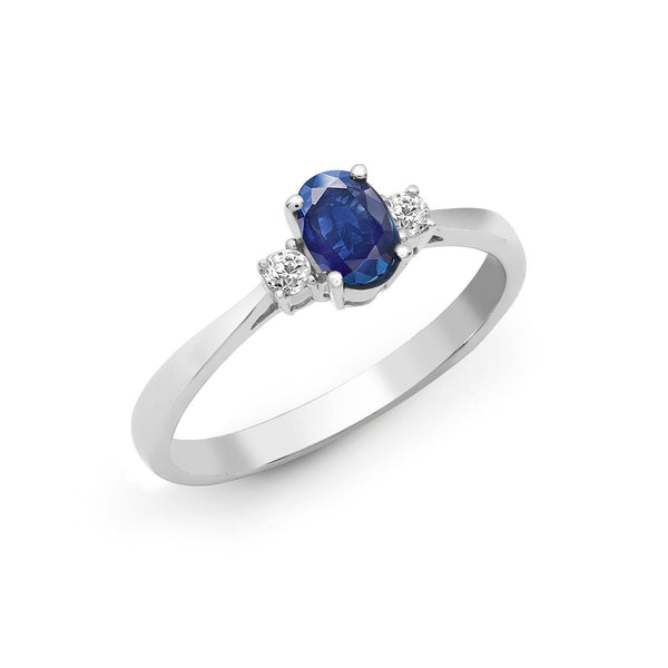 18ct White Gold Diamond And Sapphire 3 Stone Ring - HEERA DIAMONDS