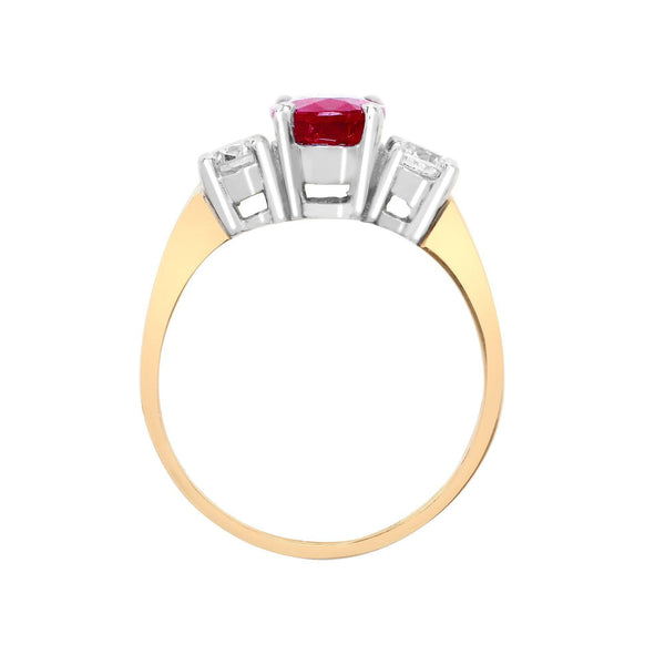 18ct Yellow Gold 3 Stone Diamond And Ruby Ring - HEERA DIAMONDS