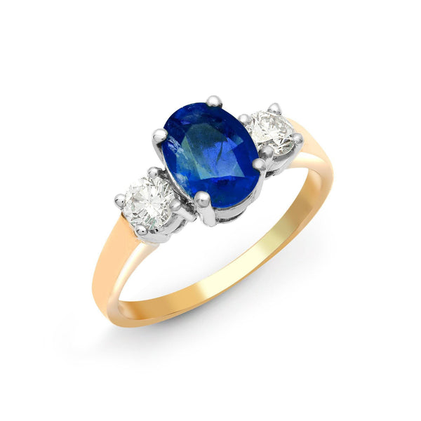 18ct Yellow Gold 3 Stone Diamond And Sapphire Ring - HEERA DIAMONDS