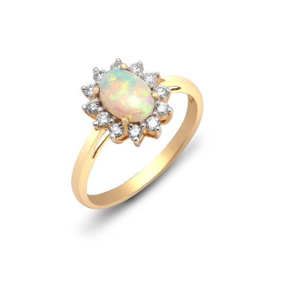 18ct Yellow Gold Diamond And Opal Ring - HEERA DIAMONDS