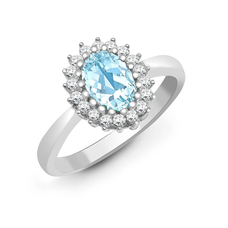 9ct White Gold Diamond And Blue Topaz Ring - HEERA DIAMONDS