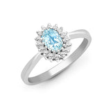 9ct White Gold Diamond And Blue Topaz Ring - HEERA DIAMONDS
