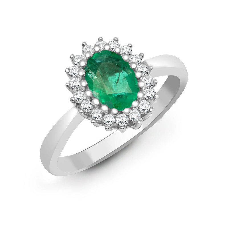 9ct White Gold Diamond And Emerald Ring - HEERA DIAMONDS