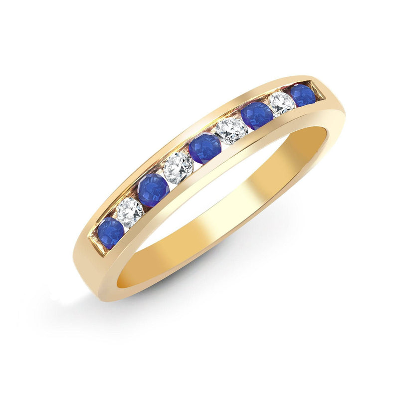 9ct Yellow Gold Diamond And Sapphire Half Eternity Ring - HEERA DIAMONDS