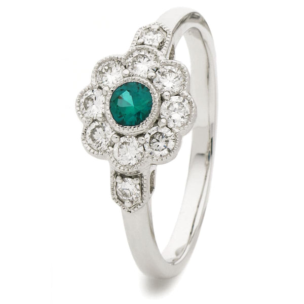 Round Emerald Diamond Cluster Ring - HEERA DIAMONDS