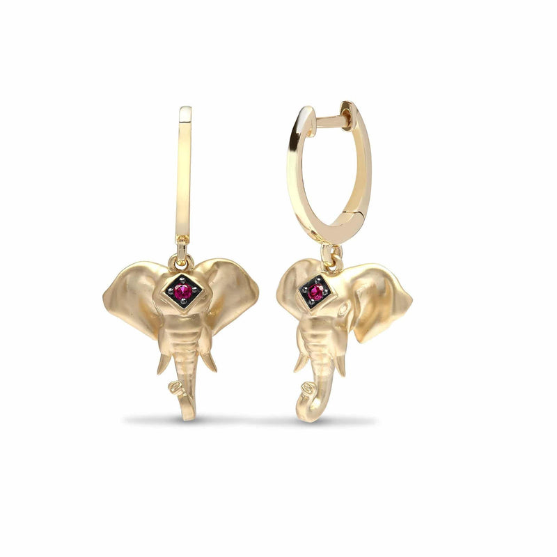 9ct Yellow 4pts Ruby Elephant Head Earrings - HEERA DIAMONDS