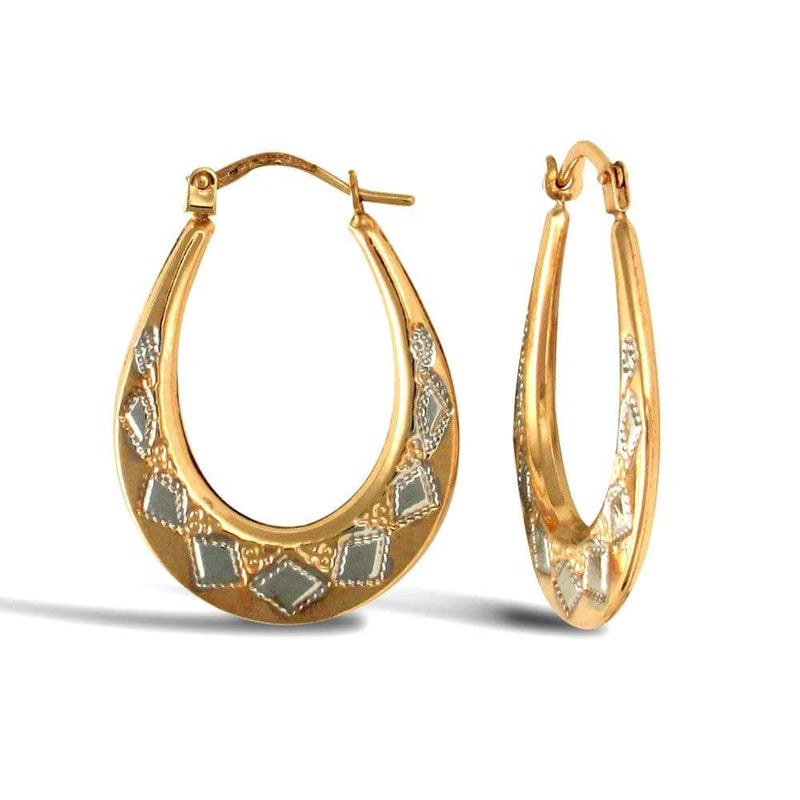 9ct Yellow And White Gold Oval Diamond Cut Earrings - HEERA DIAMONDS