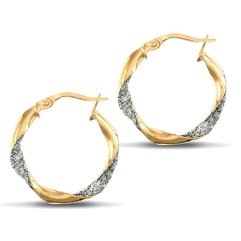 9ct Yellow And White Gold Plain And Frost Hoop Earrings - HEERA DIAMONDS