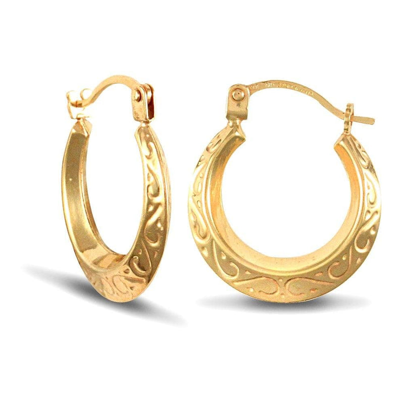 9ct Yellow Gold Engraved Creole Earrings - HEERA DIAMONDS