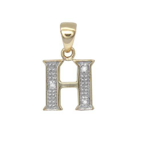9ct Yellow Gold Diamond Set Initial Pendant -Initial H - HEERA DIAMONDS
