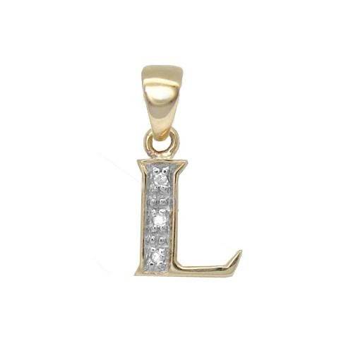 9ct Yellow Gold Diamond Set Initial Pendant -Initial L - HEERA DIAMONDS
