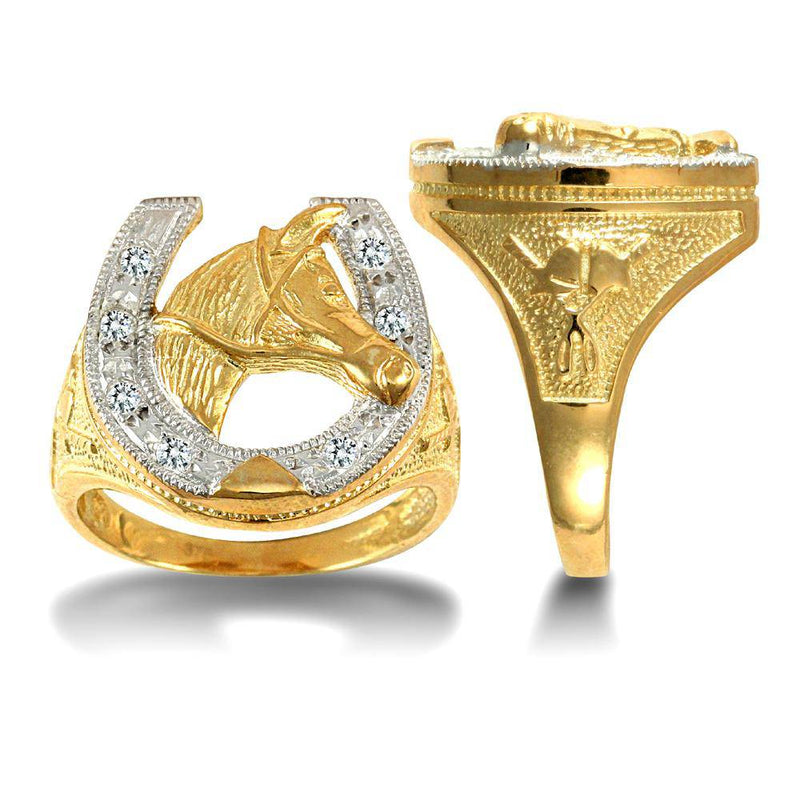 9ct Yellow Gold Cubic Zirconia Horse Shoe Ring - HEERA DIAMONDS