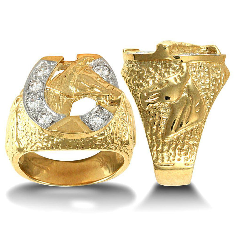 9ct Yellow Gold Cubic Zirconia Horse Shoe Ring - HEERA DIAMONDS