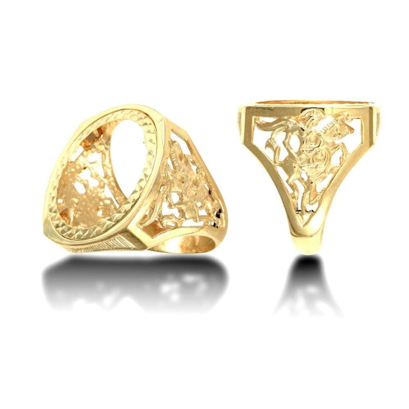 9ct Yellow Gold Full St George Sovereign Ring - HEERA DIAMONDS
