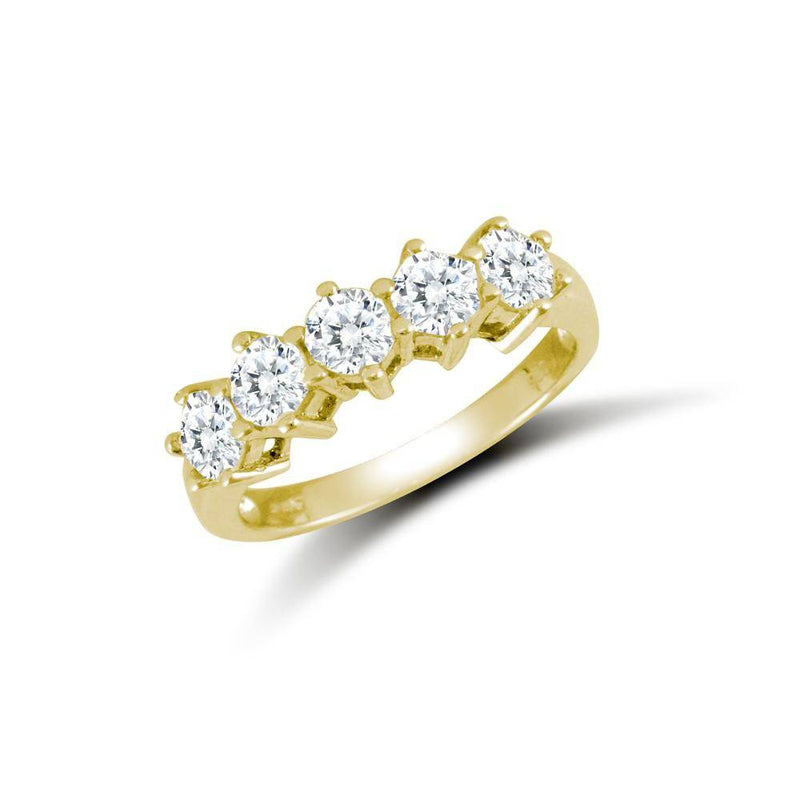 9ct Yellow Ladies Cz 5 Stone Ring - HEERA DIAMONDS