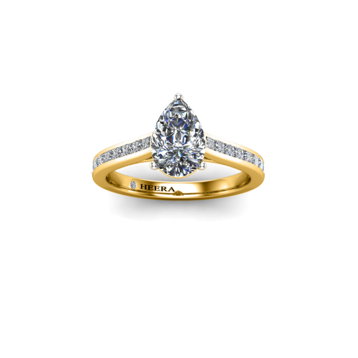 HAYAT - Pear Diamond Engagement ring with Diamond Shoulders in Yellow Gold - HEERA DIAMONDS