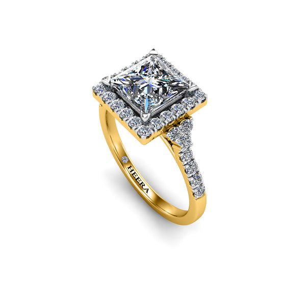 ROSA - Princess Cut Engagement Ring with Diamond Halo in Yellow Gold - HEERA DIAMONDS