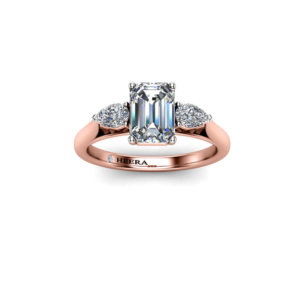 THISTLE II - Emerald and Pears Trilogy Engagement Ring in Rose Gold - HEERA DIAMONDS