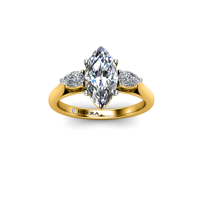 HUMBLEBEE - Marquise and Pears Trilogy Engagement Ring in Yellow Gold - HEERA DIAMONDS