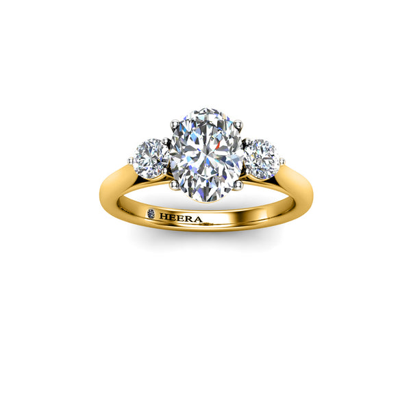 SCARLET - Oval and Rounds Trilogy Engagement Ring in Yellow Gold - HEERA DIAMONDS