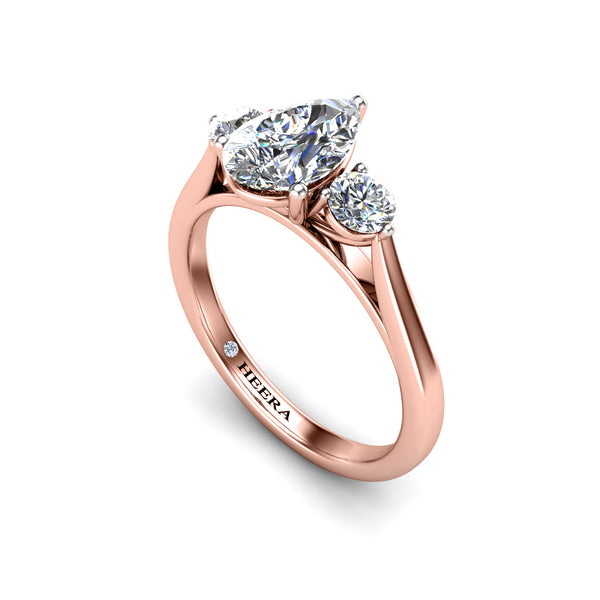 TEAL - Pear and Rounds Trilogy Engagement Ring in Rose Gold - HEERA DIAMONDS
