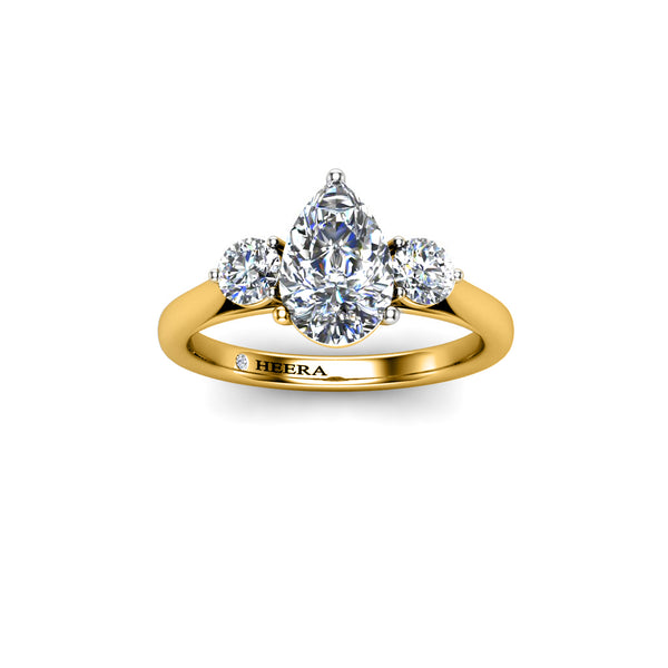 TEAL - Pear and Rounds Trilogy Engagement Ring in Yellow Gold - HEERA DIAMONDS