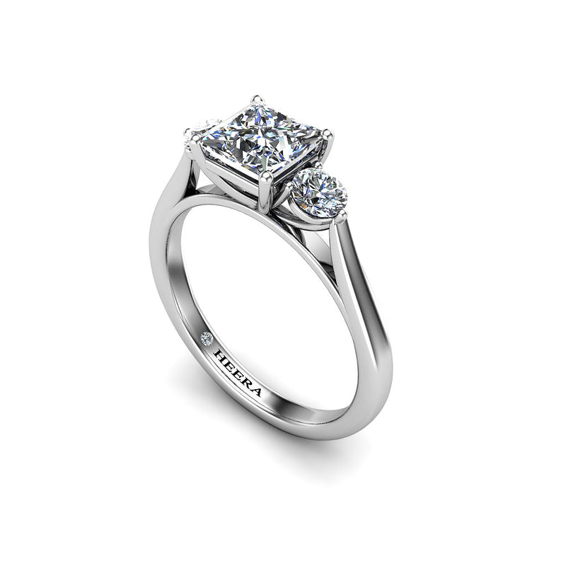 FLAMINGO - Princess and Rounds Trilogy Engagement Ring in Platinum - HEERA DIAMONDS