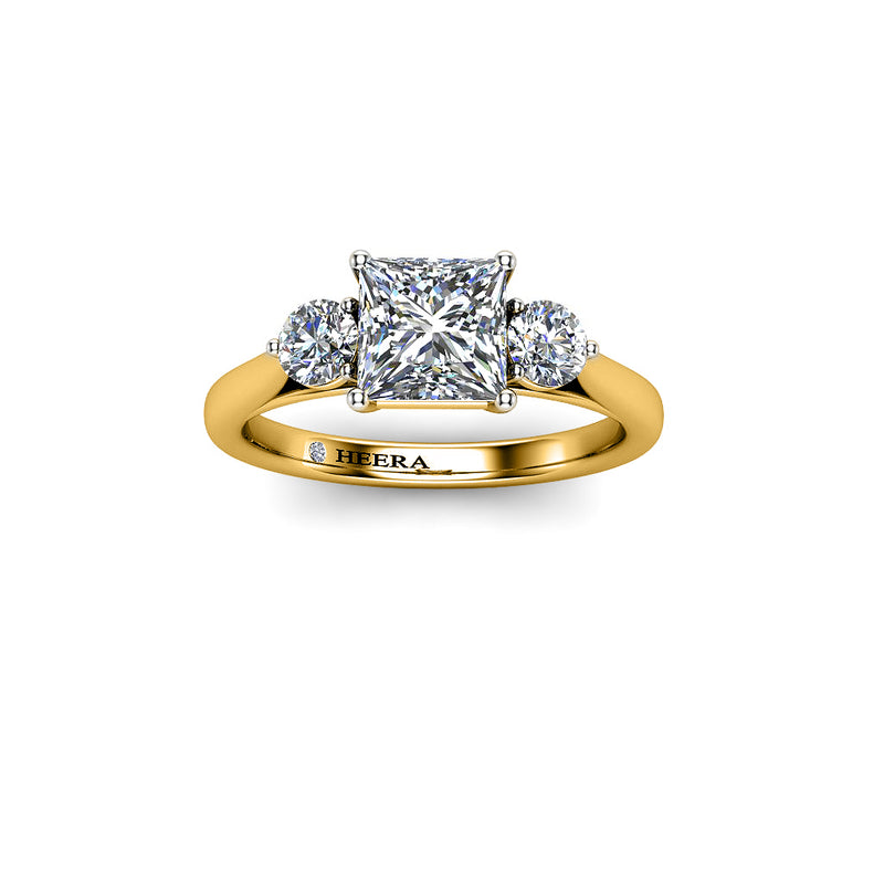 FLAMINGO - Princess and Rounds Trilogy Engagement Ring in Yellow Gold - HEERA DIAMONDS