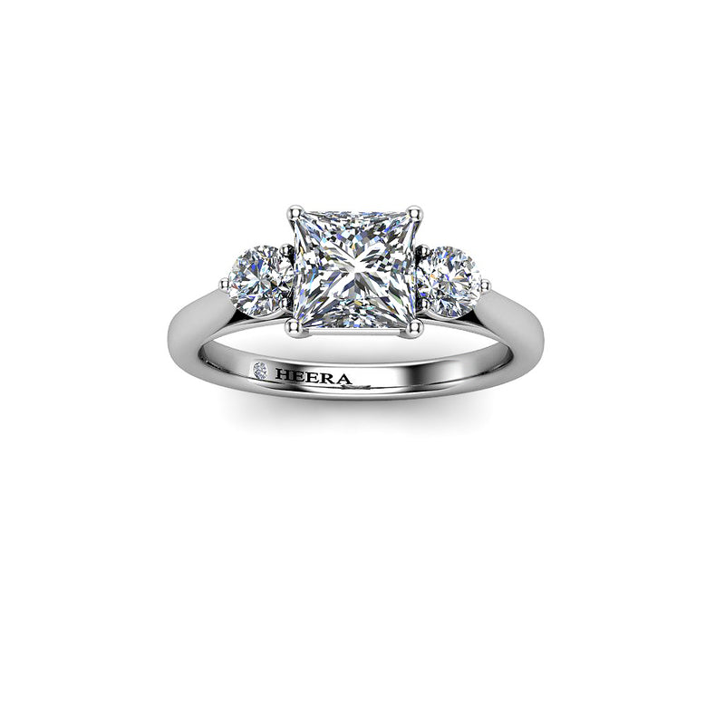 FLAMINGO - Princess and Rounds Trilogy Engagement Ring in Platinum - HEERA DIAMONDS