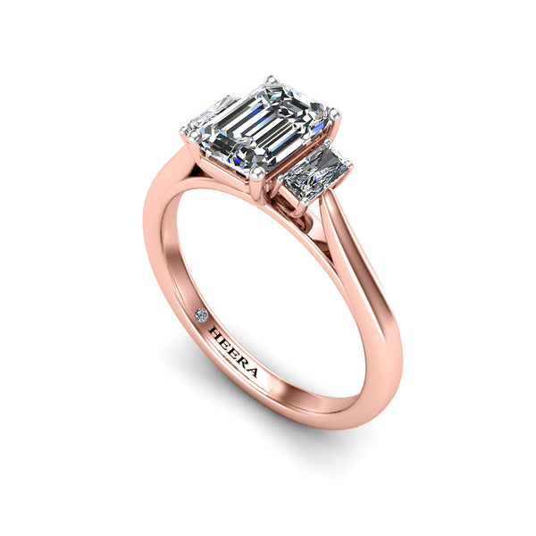 RASIN I - Emeralds Trilogy Engagement Ring in Rose Gold - HEERA DIAMONDS