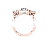 MAUVE - Emerald and Triple Rounds Trilogy Engagement Ring in Rose Gold - HEERA DIAMONDS
