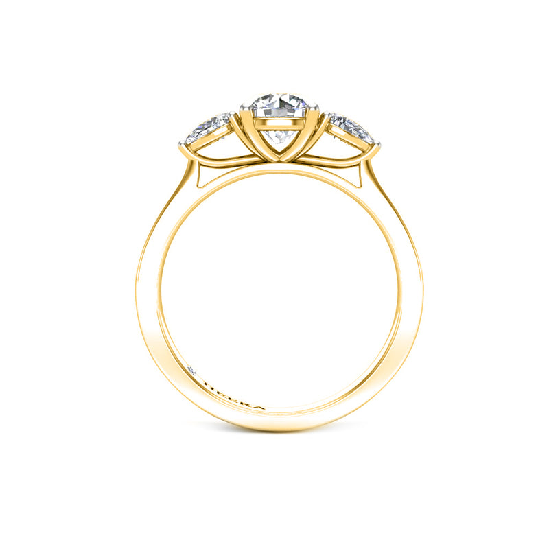 SEA - Round Brilliant and Pears Trilogy Engagement Ring in Yellow Gold - HEERA DIAMONDS