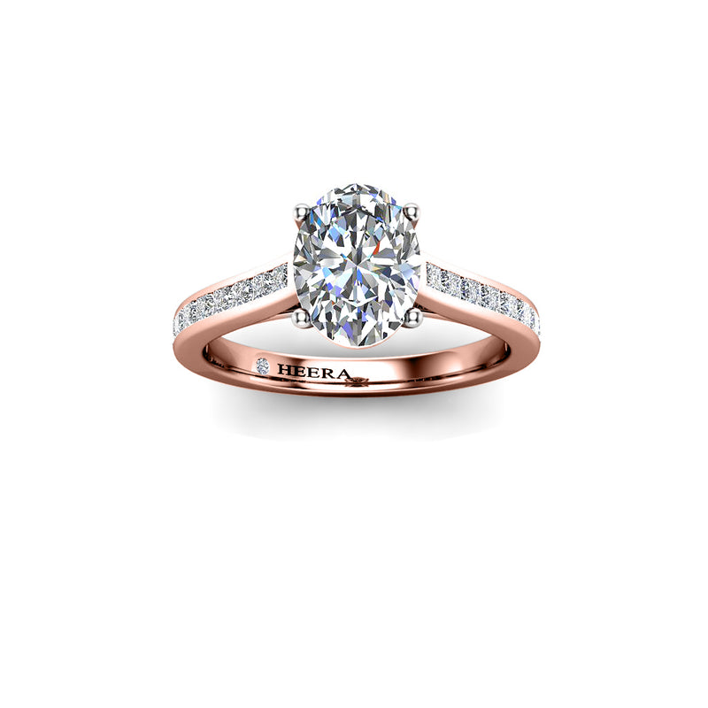 BELVA - Oval Diamond Engagement ring with Diamond Shoulders in Rose Gold - HEERA DIAMONDS