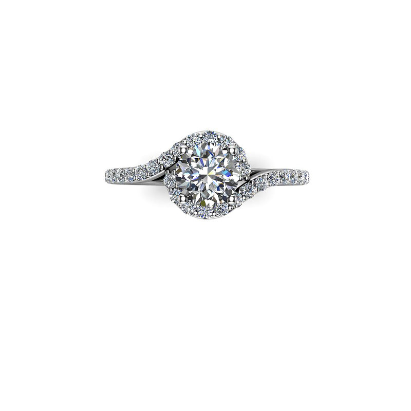 LUAN - Round Brilliant Engagement Ring with Diamond Halo and Shoulders in Platinum - HEERA DIAMONDS