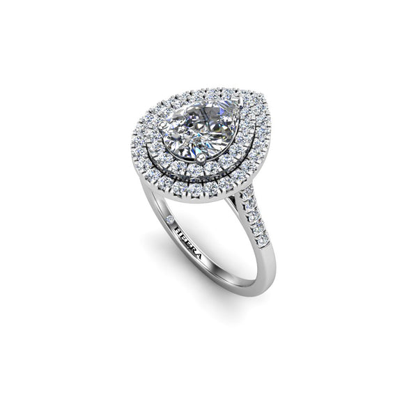 NATALIE - Pear Cut Engagement Ring with Diamond Halo and Shoulders in Platinum - HEERA DIAMONDS