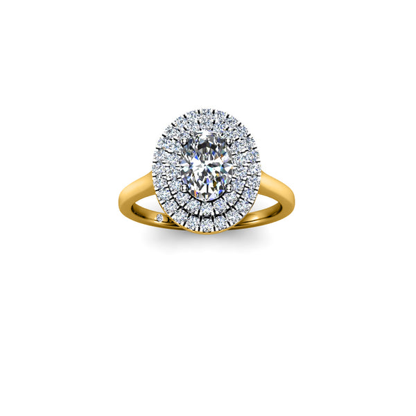 XENIA - Oval Cut Engagement Ring with Double Diamond Halo in Yellow Gold - HEERA DIAMONDS