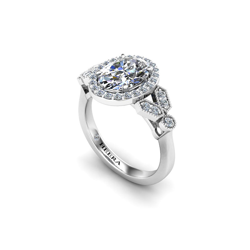 CONCEPCION - Oval Cut Engagement Ring with Halo in Platinum - HEERA DIAMONDS