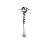 RUMI - Round Brilliant Engagement Ring with Diamond Halo and Shoulders in Platinum - HEERA DIAMONDS