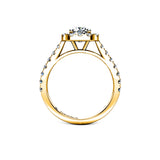 LUCRECIA - Cushion Cut Engagement Ring with Halo and Diamond Shoulders in Yellow Gold - HEERA DIAMONDS