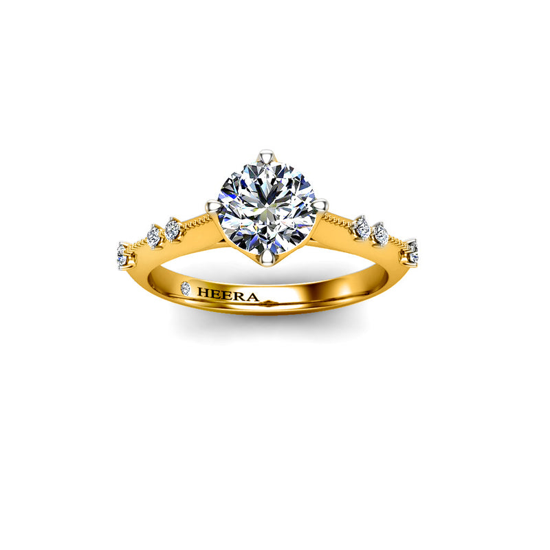 ODETTE - Round Brilliant Engagement ring with Diamond Shoulders in Yellow Gold - HEERA DIAMONDS