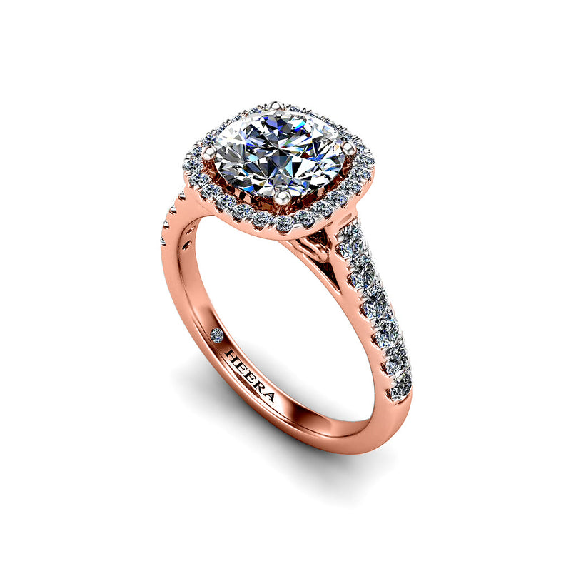 ASTRID - Round Brilliant Engagement Ring with Diamond Halo and Shoulders in Rose Gold - HEERA DIAMONDS